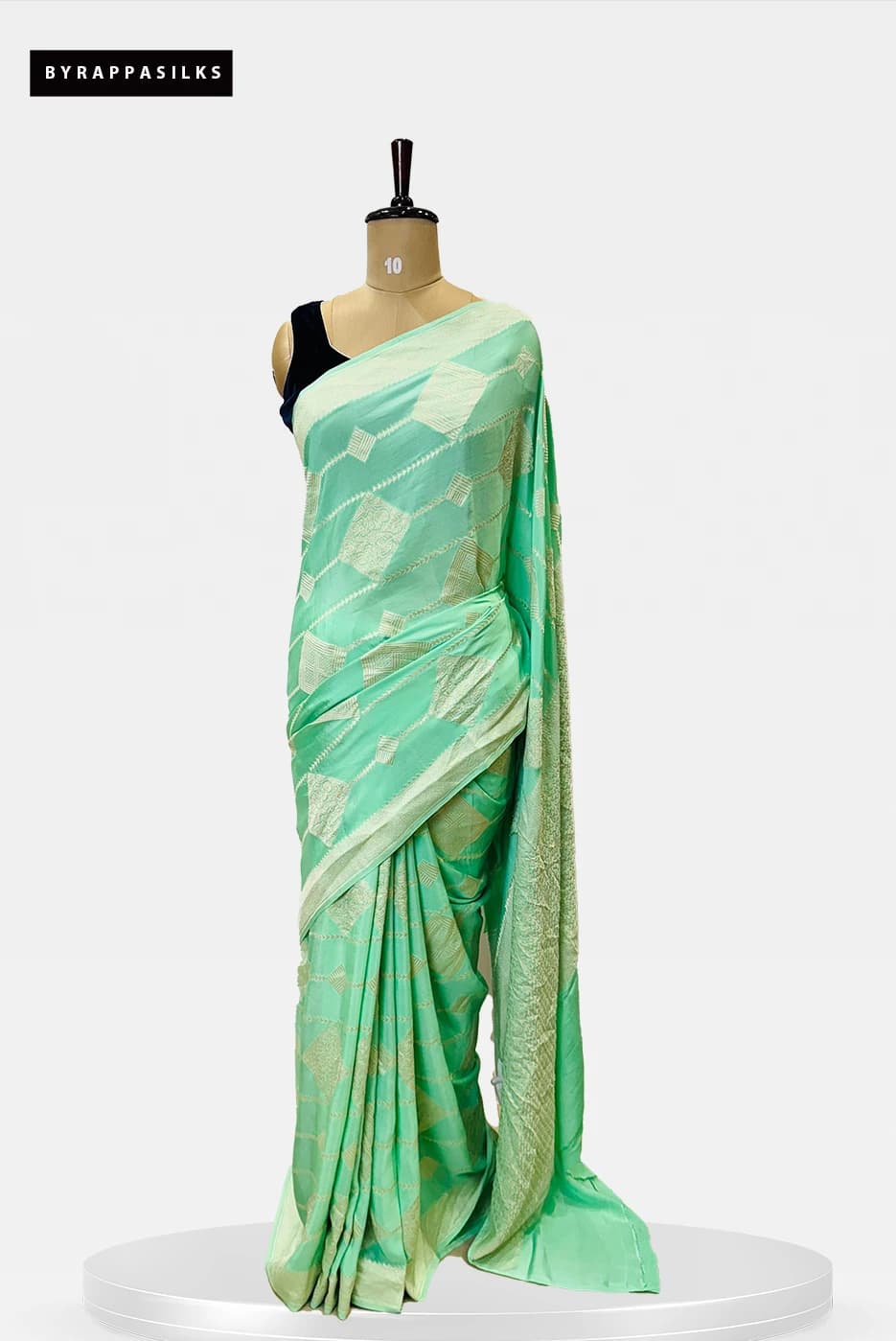 Kadhi Georgette Crape Paroot Green & Gold Saree QA256681