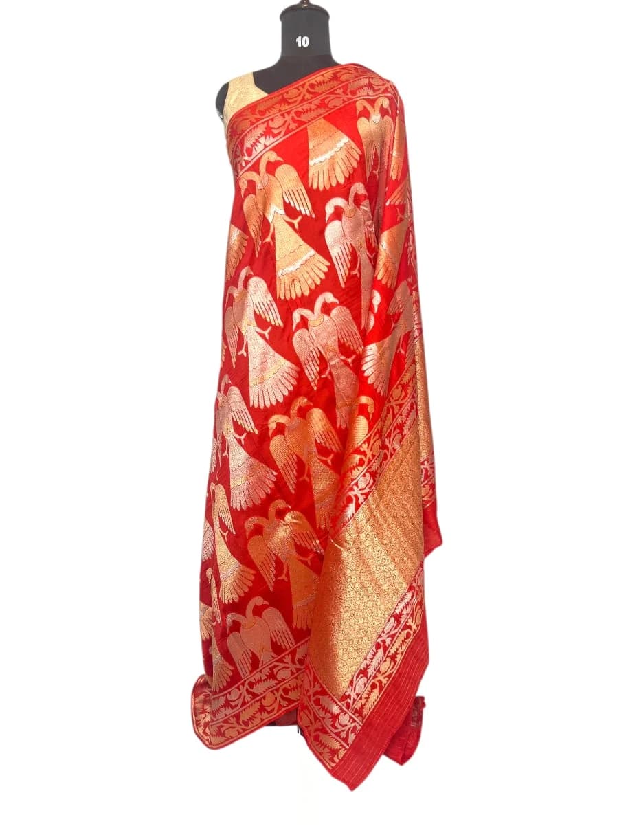 Georgette Gandaberunda Orange Saree QS272455