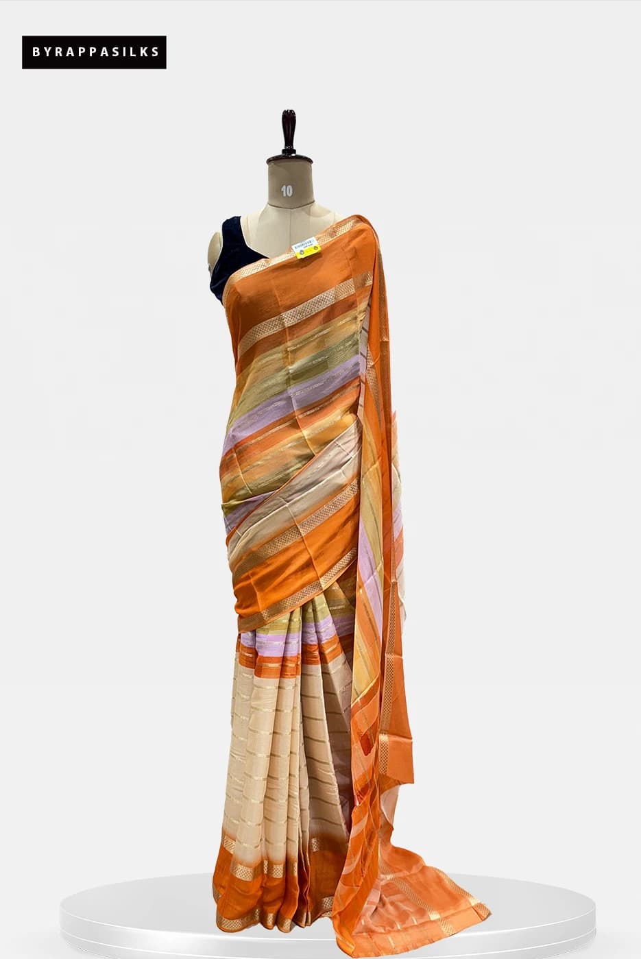 Wrinkle Crape Pure Mysore Silk Saree Orange & Cream QW203024