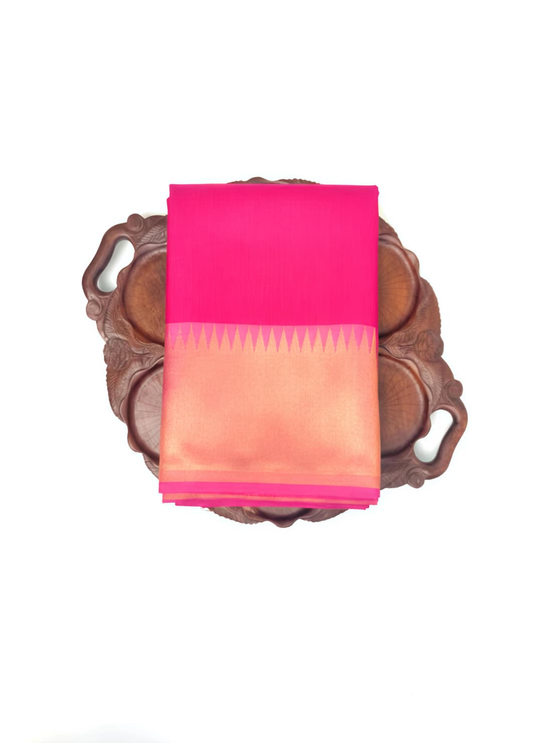 Pink  Silk Saree with Chevron Temple Border and Antique Zari QA254020