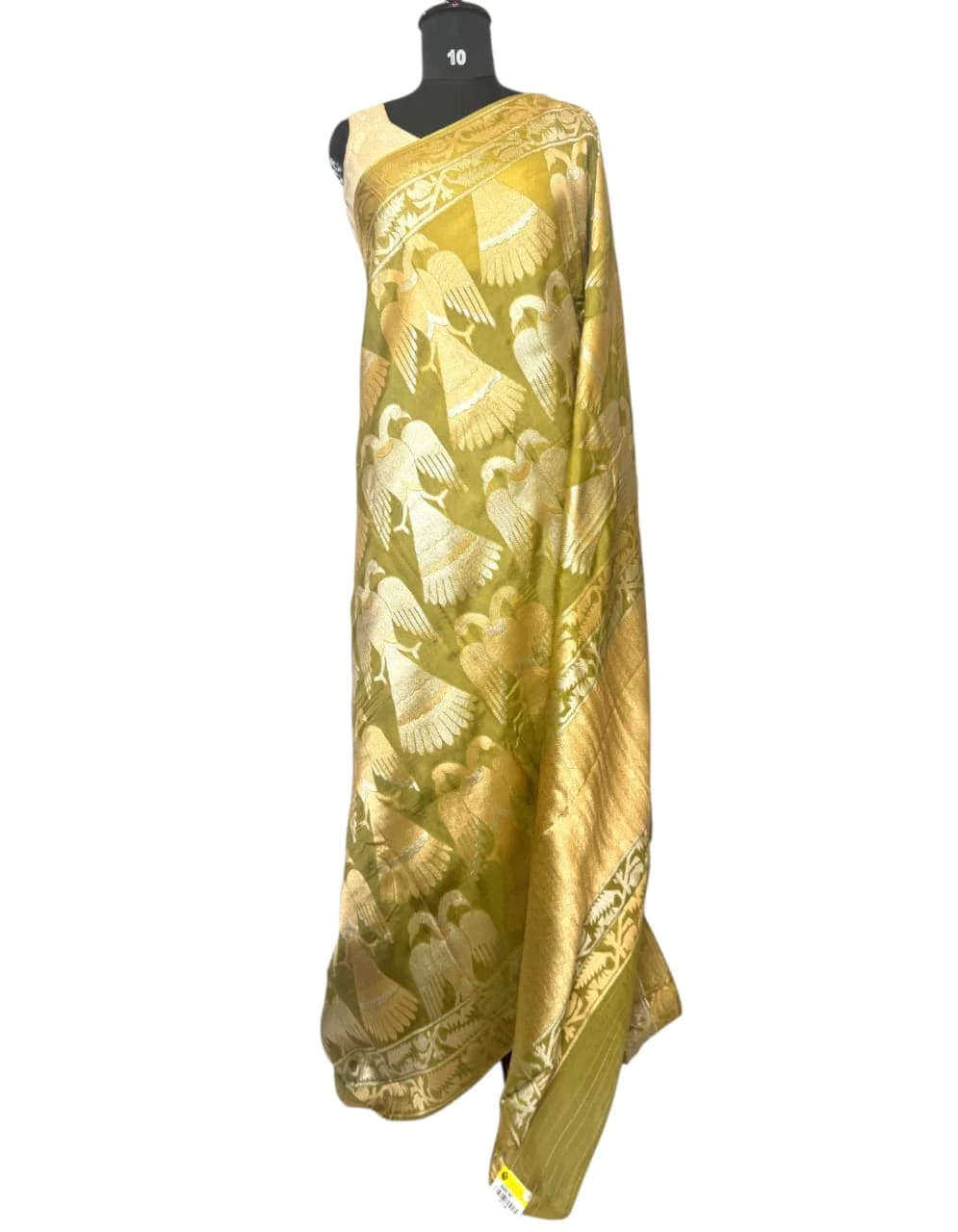 Georgette Gandaberunda Olive Green Saree QS272449