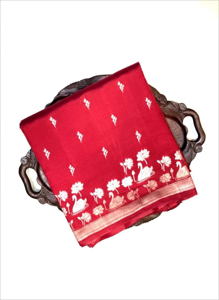Puna Banarasi Red Silk Saree with Gold Zari Border QS249831