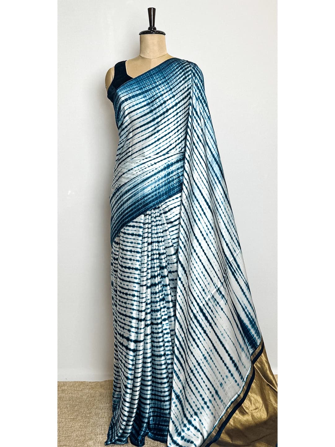 Satin Saree -Dark Blue Colour - QS201290