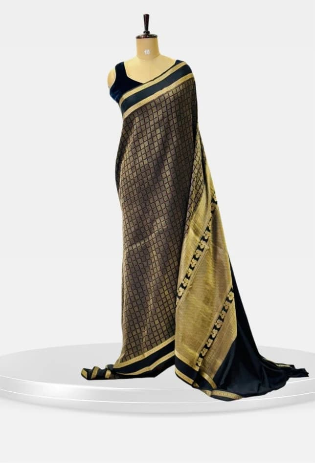 Pure Mysore Silk Crape Black Brocade Saree QS240835