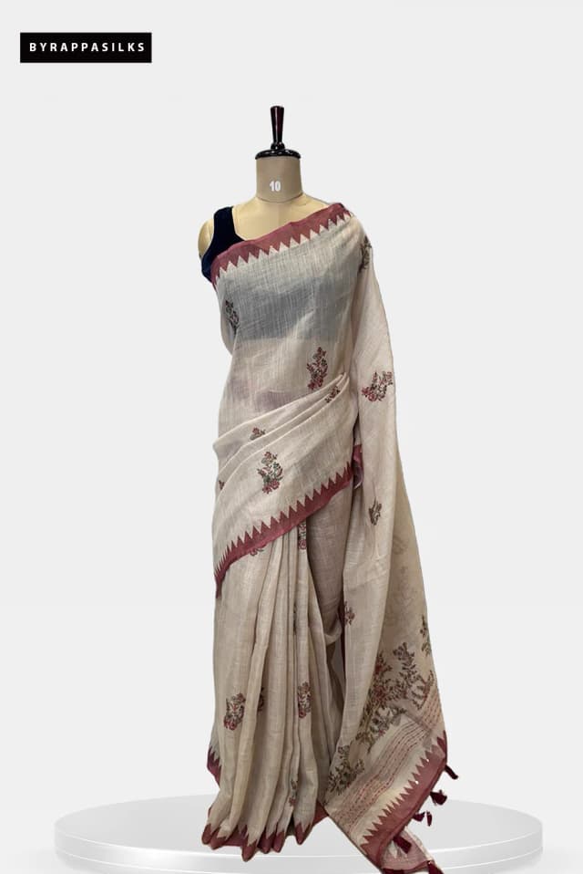 Semi Linen Handloom Beige & Brown Border QS272039