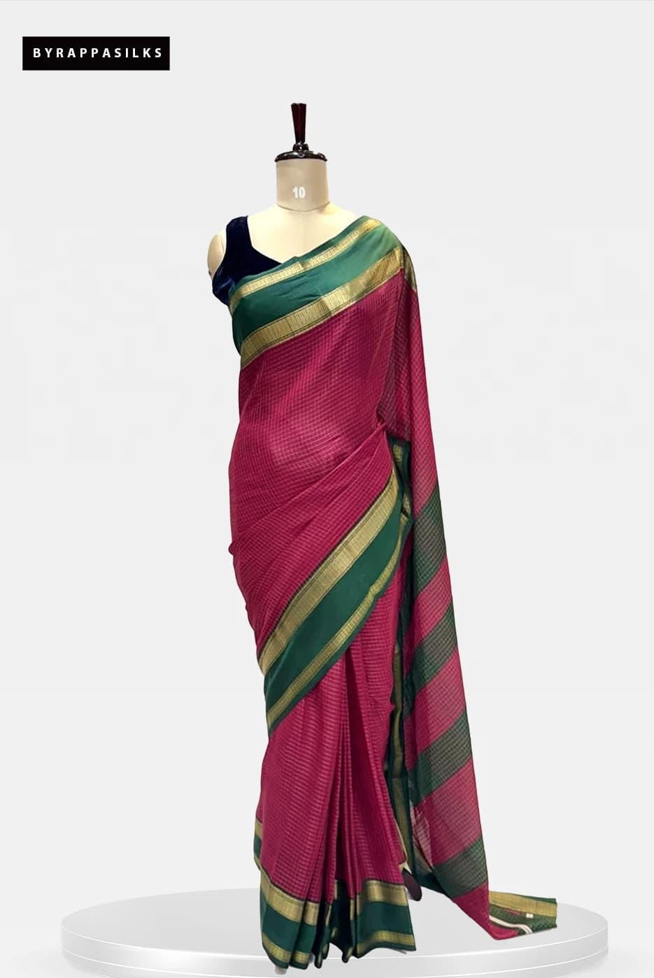 Chiffon Saree Pink Checked Saree with Green Border QS272946