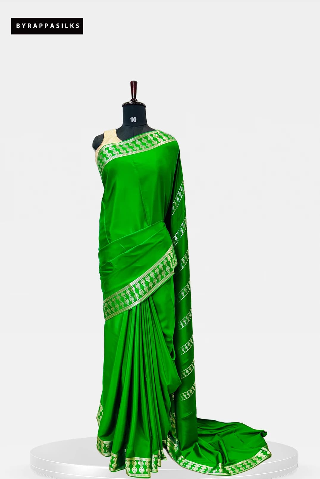 Pure Mysore Silk Green Saree With Silver Zari Border QS273802
