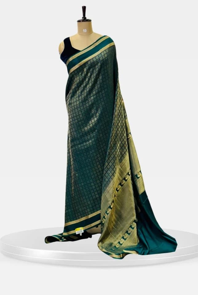 Pure Mysore Silk Crape Green Brocade Saree QS240831