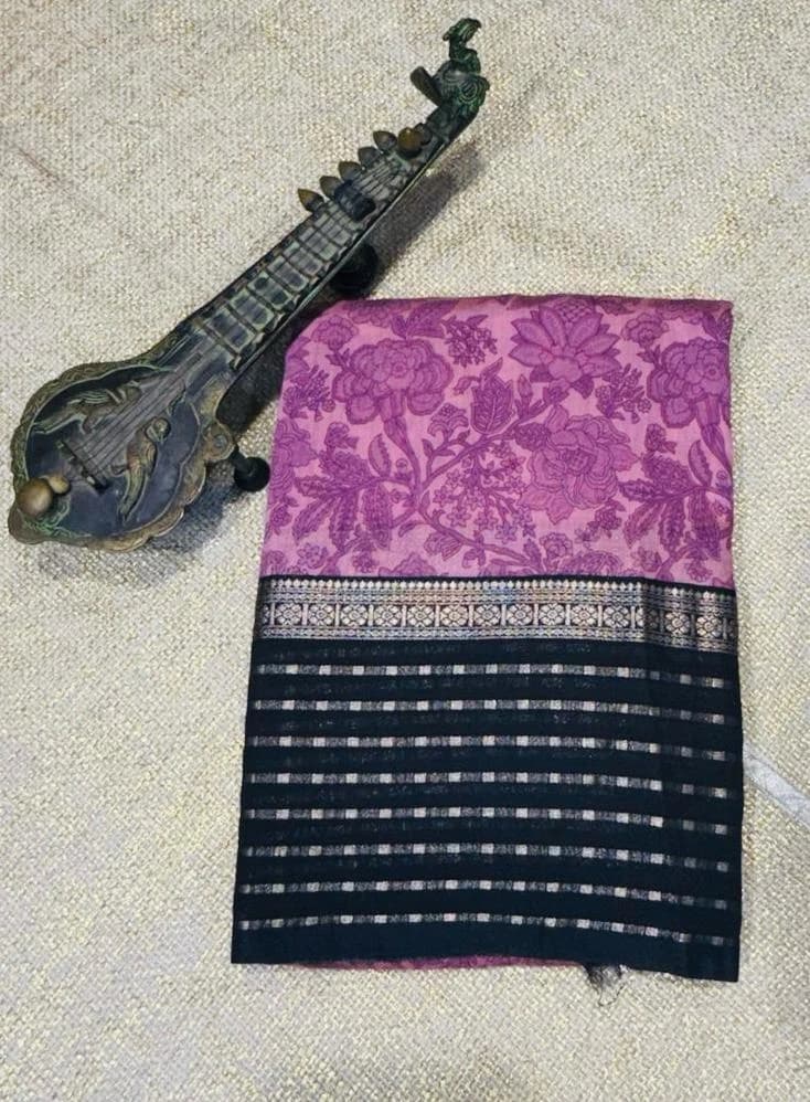 Chanderi Soft Silk Lavender and Black Border QS255532