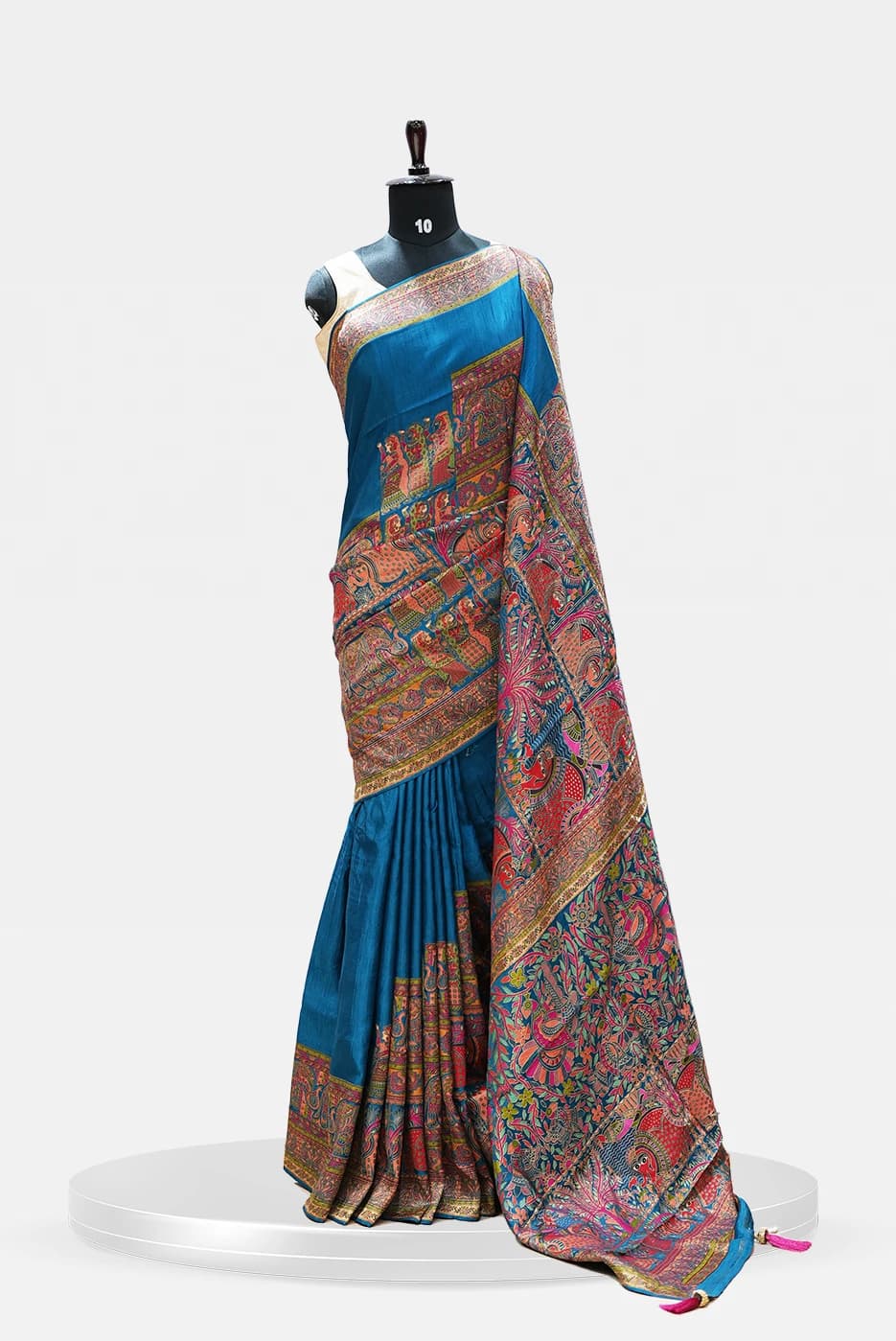 Kalamkari Silk Saree Exquisite Teal Blue QS254135
