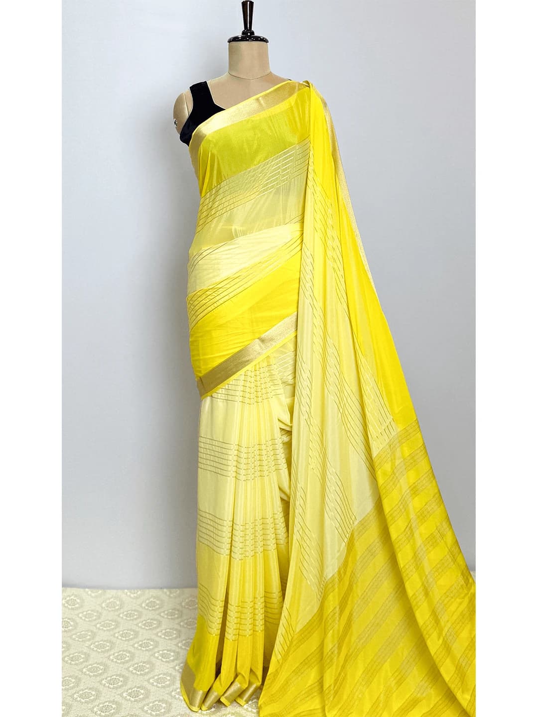 Crape Saree - Yellow Colour - QS218350