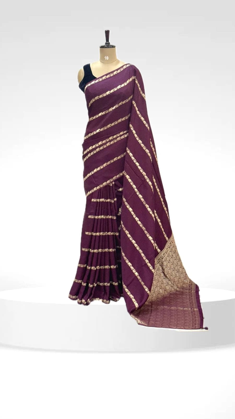 Dola Elephant Print Stripes Wine Saree QS250271