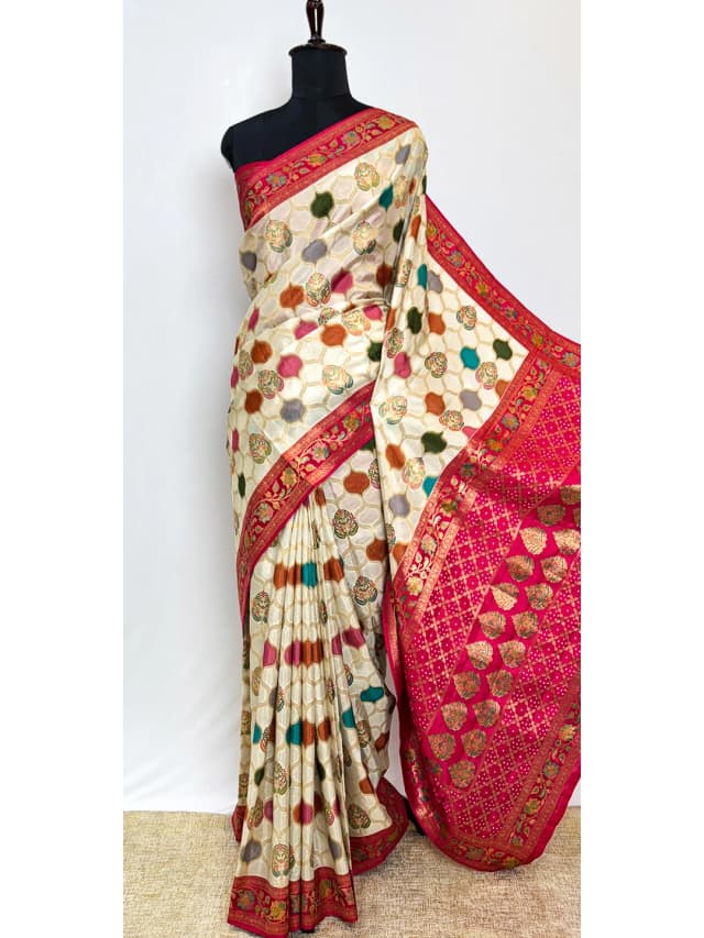 Pashmina Sarees - Cream Colour QS211656