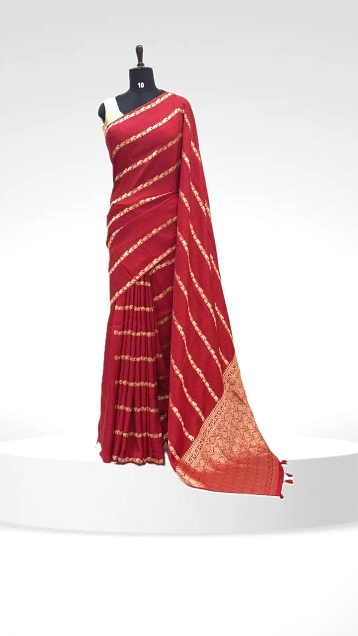 Dola Elephant Print Stripe Red Saree QS250269